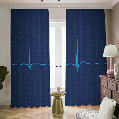 Heartbeat Electrocardiogram Print Blackout Pencil Pleat Curtains