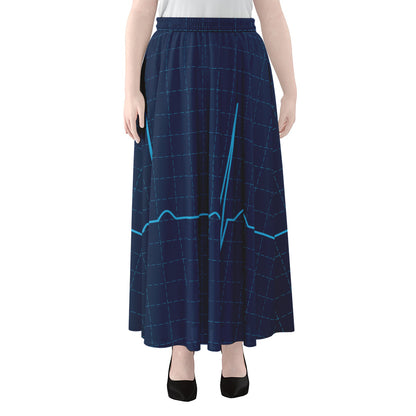 Heartbeat Electrocardiogram Print Chiffon Maxi Skirt