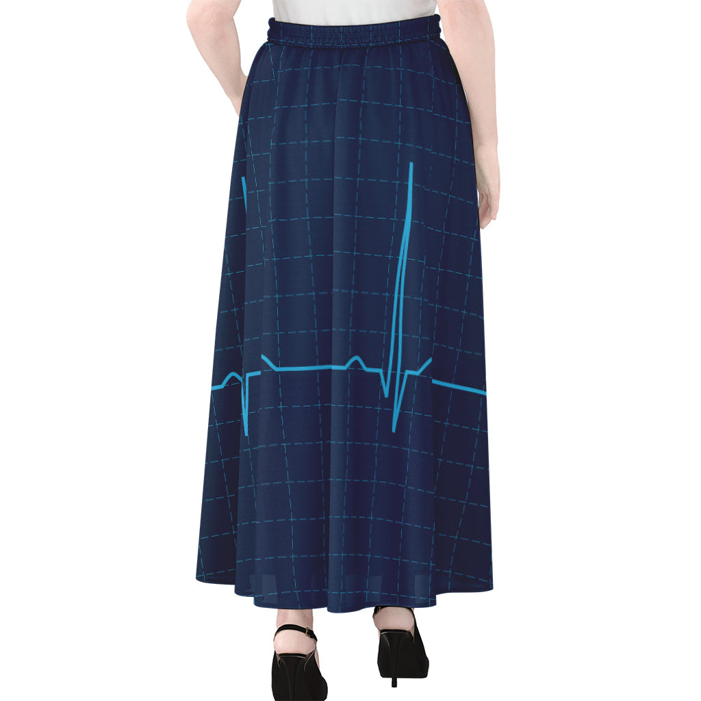 Heartbeat Electrocardiogram Print Chiffon Maxi Skirt