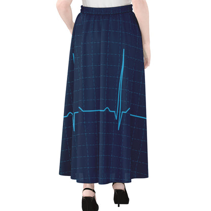 Heartbeat Electrocardiogram Print Chiffon Maxi Skirt