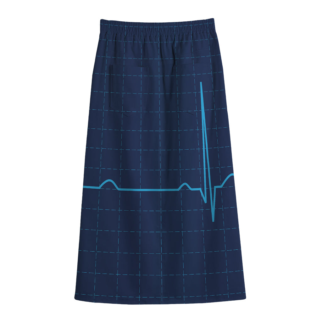 Heartbeat Electrocardiogram Print Cotton Front Slit Maxi Skirt