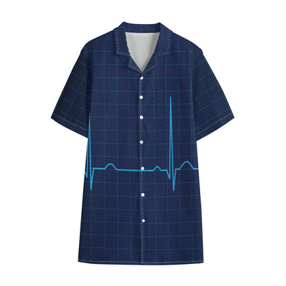 Heartbeat Electrocardiogram Print Cotton Hawaiian Shirt