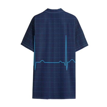 Heartbeat Electrocardiogram Print Cotton Hawaiian Shirt