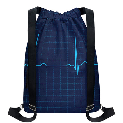 Heartbeat Electrocardiogram Print Drawstring Backpack