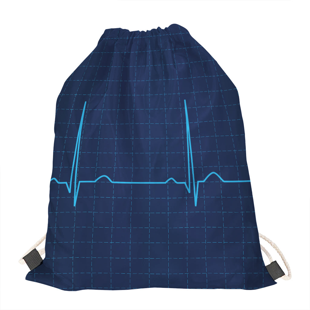 Heartbeat Electrocardiogram Print Drawstring Bag