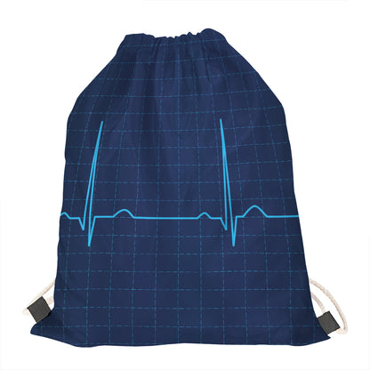 Heartbeat Electrocardiogram Print Drawstring Bag