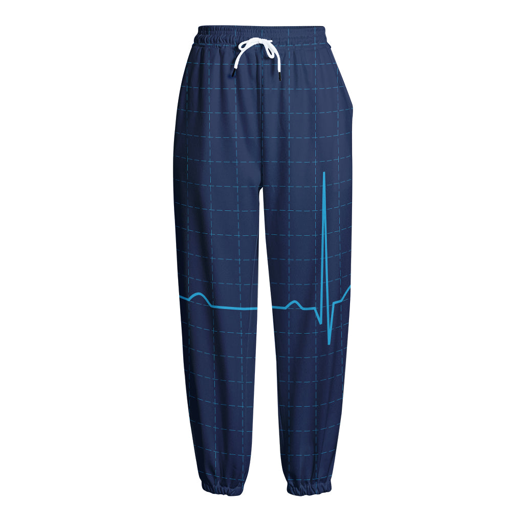 Heartbeat Electrocardiogram Print Fleece Lined Knit Pants