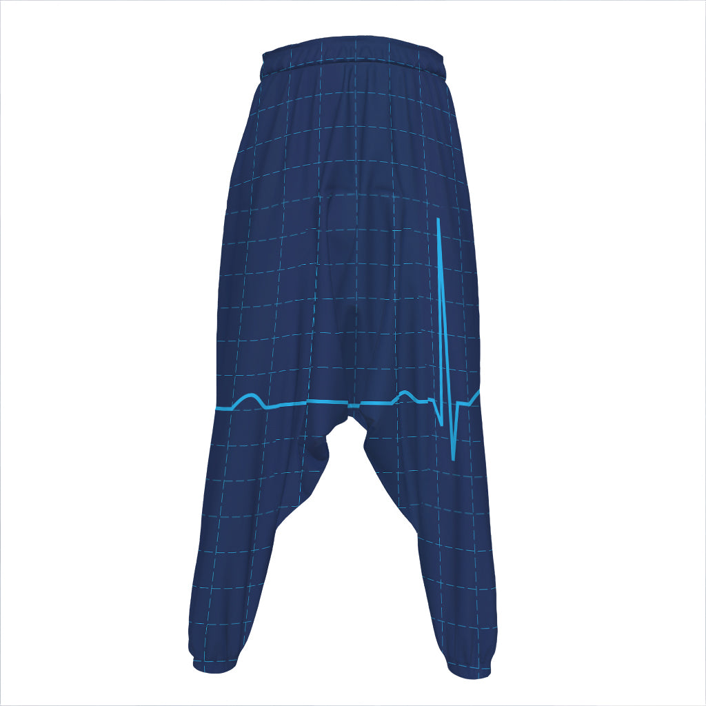 Heartbeat Electrocardiogram Print Hammer Pants