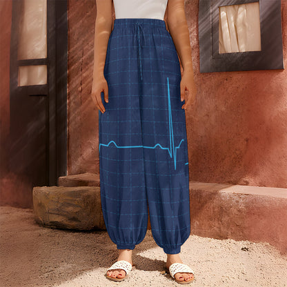 Heartbeat Electrocardiogram Print Harem Pants