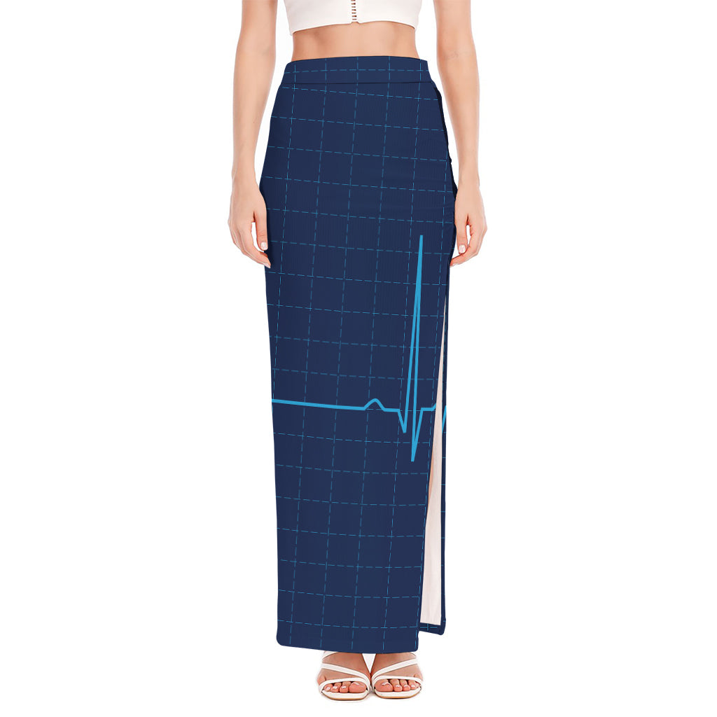Heartbeat Electrocardiogram Print High Slit Maxi Skirt