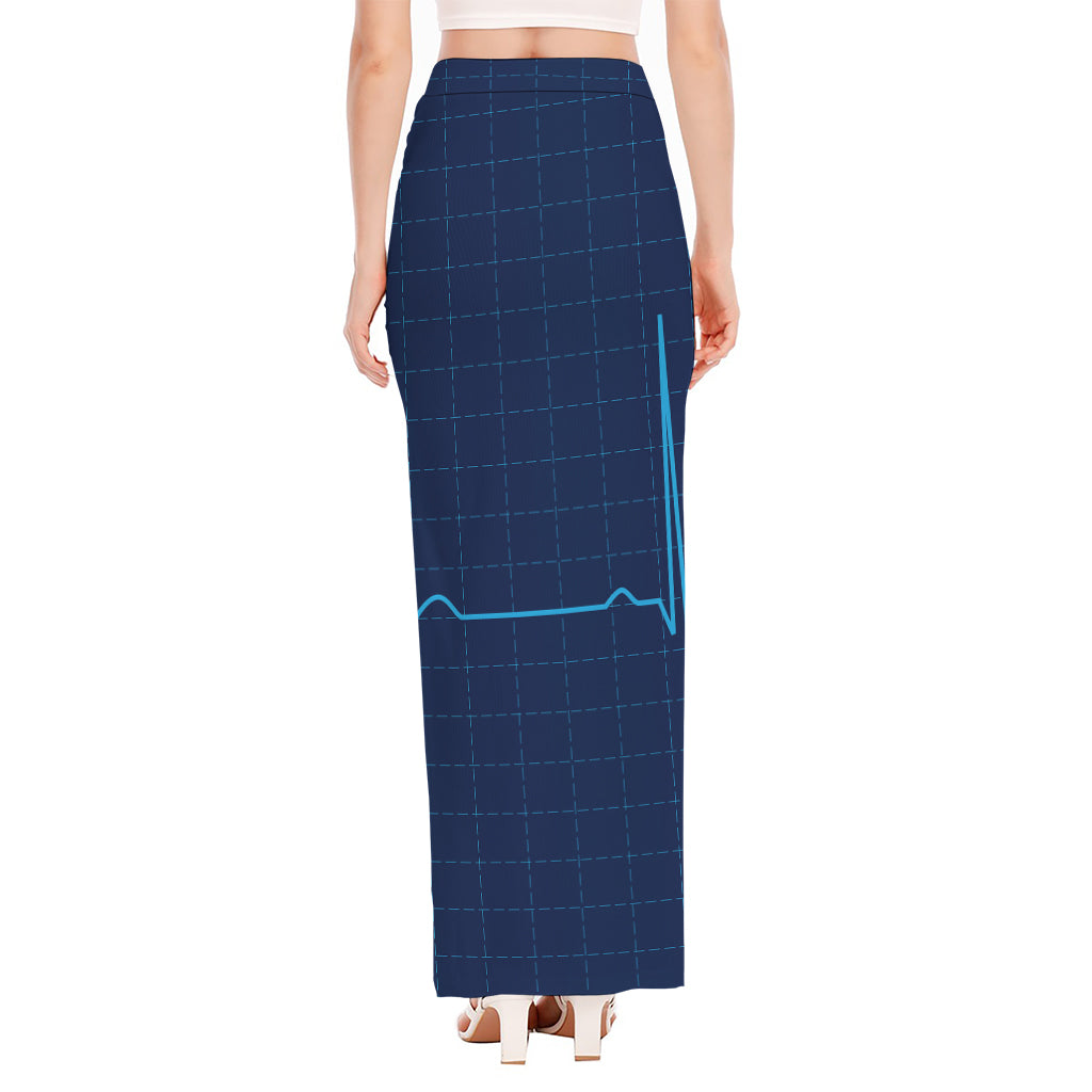 Heartbeat Electrocardiogram Print High Slit Maxi Skirt
