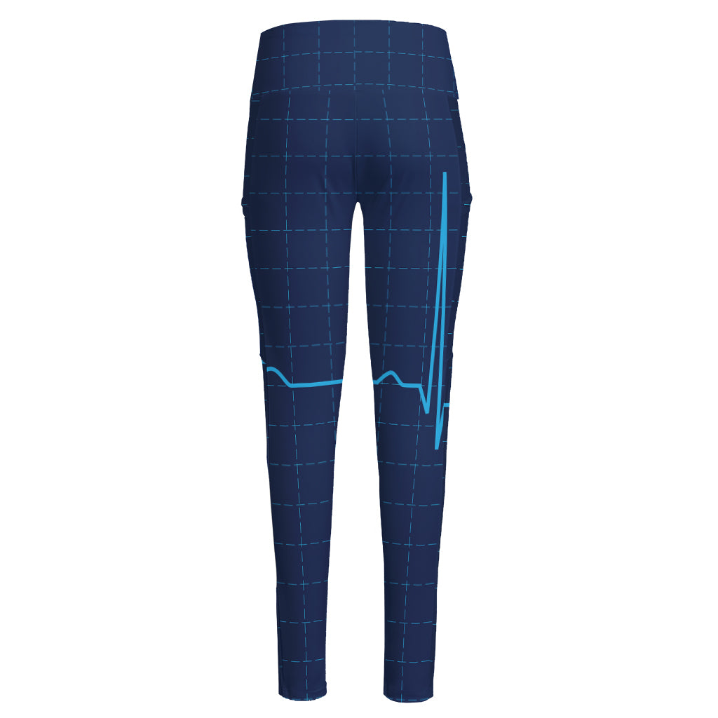 Heartbeat Electrocardiogram Print High-Waisted Pocket Leggings