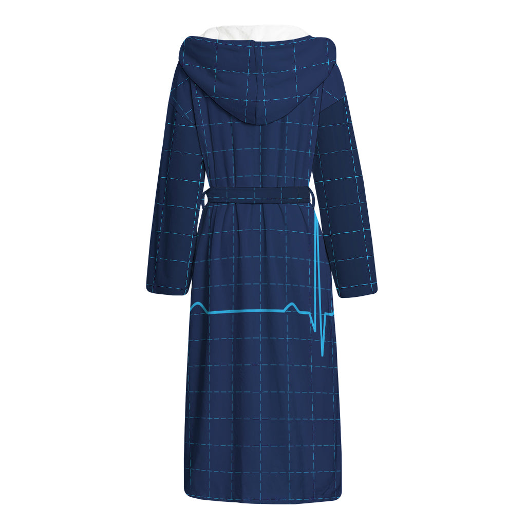 Heartbeat Electrocardiogram Print Hooded Bathrobe