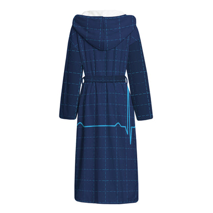 Heartbeat Electrocardiogram Print Hooded Bathrobe