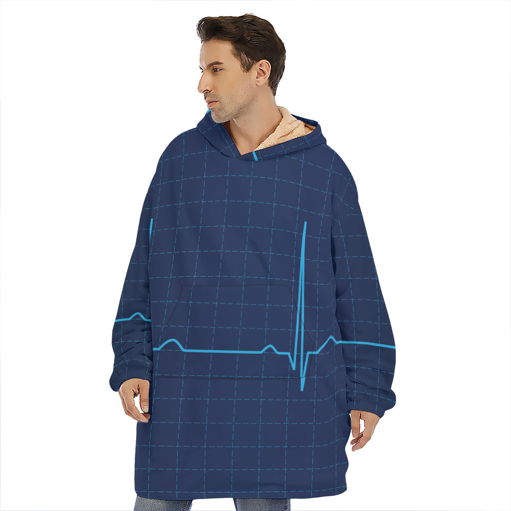 Heartbeat Electrocardiogram Print Hoodie Blanket