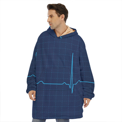 Heartbeat Electrocardiogram Print Hoodie Blanket