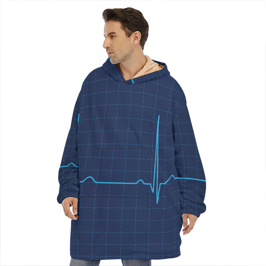Heartbeat Electrocardiogram Print Hoodie Blanket