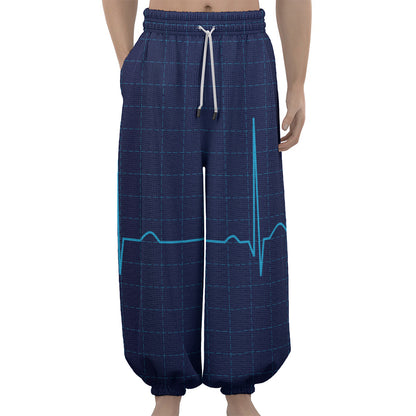 Heartbeat Electrocardiogram Print Lantern Pants