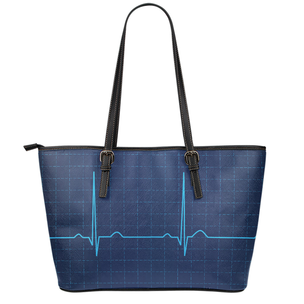 Heartbeat Electrocardiogram Print Leather Tote Bag