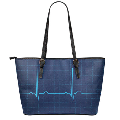 Heartbeat Electrocardiogram Print Leather Tote Bag