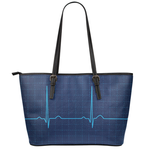 Heartbeat Electrocardiogram Print Leather Tote Bag
