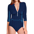Heartbeat Electrocardiogram Print Long Sleeve Swimsuit