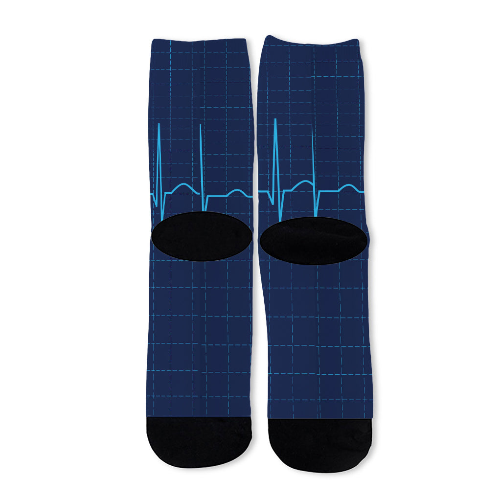 Heartbeat Electrocardiogram Print Long Socks