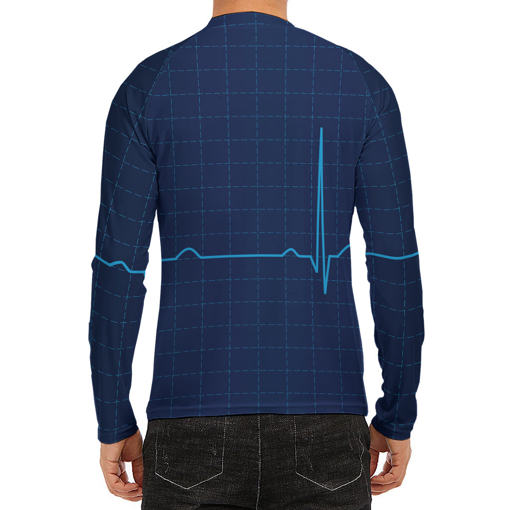 Heartbeat Electrocardiogram Print Men's Long Sleeve Rash Guard