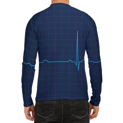 Heartbeat Electrocardiogram Print Men's Long Sleeve Rash Guard