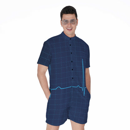 Heartbeat Electrocardiogram Print Men's Rompers
