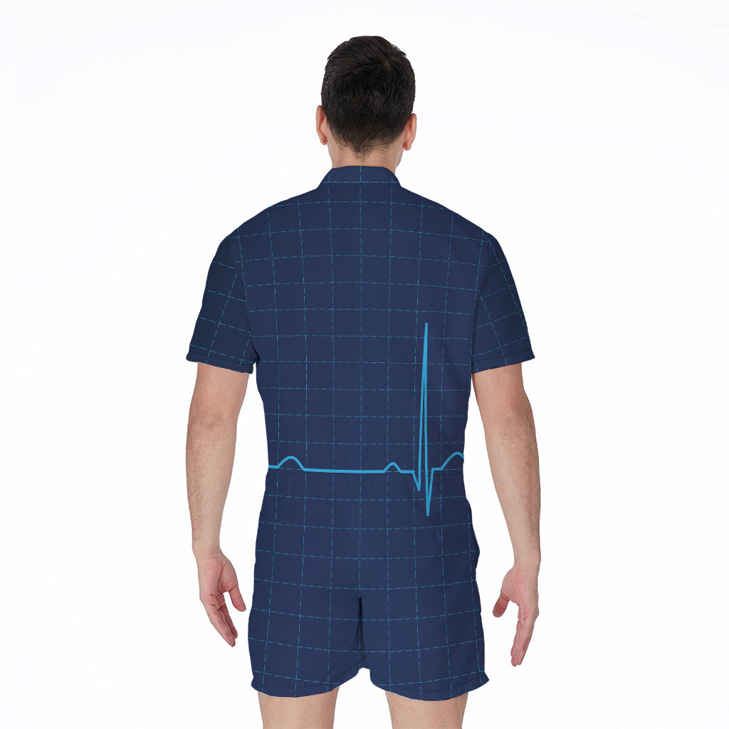 Heartbeat Electrocardiogram Print Men's Rompers