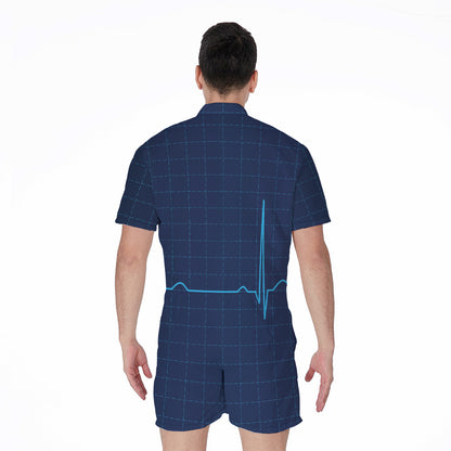 Heartbeat Electrocardiogram Print Men's Rompers