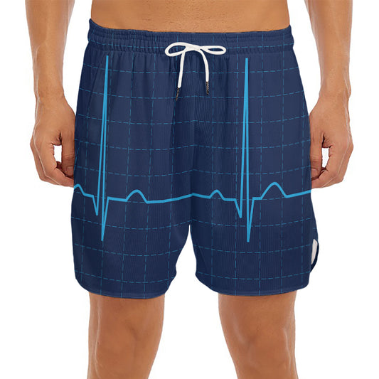 Heartbeat Electrocardiogram Print Men's Split Running Shorts