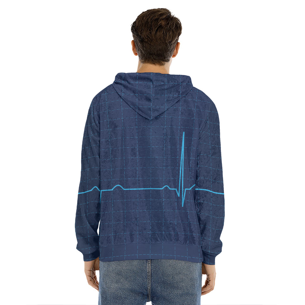 Heartbeat Electrocardiogram Print Men's Velvet Pullover Hoodie