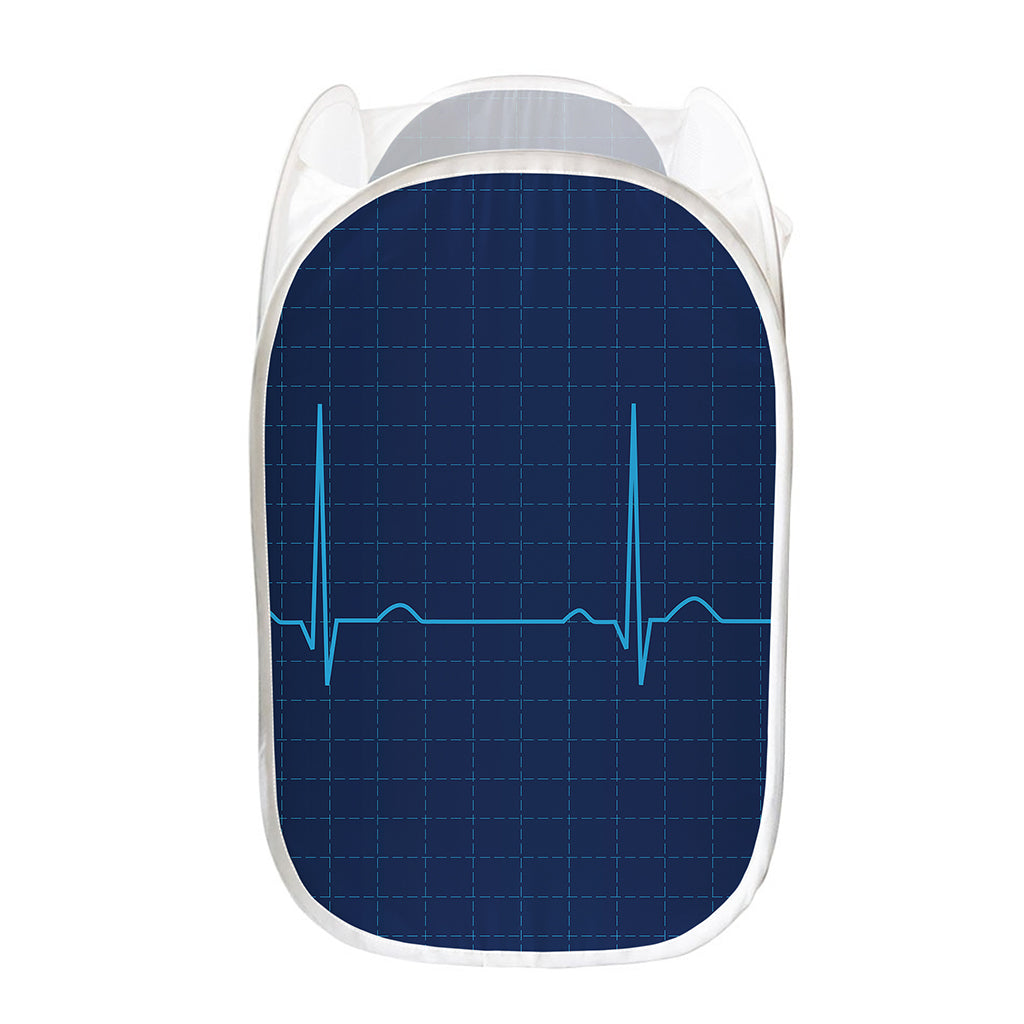 Heartbeat Electrocardiogram Print Mesh Laundry Hamper