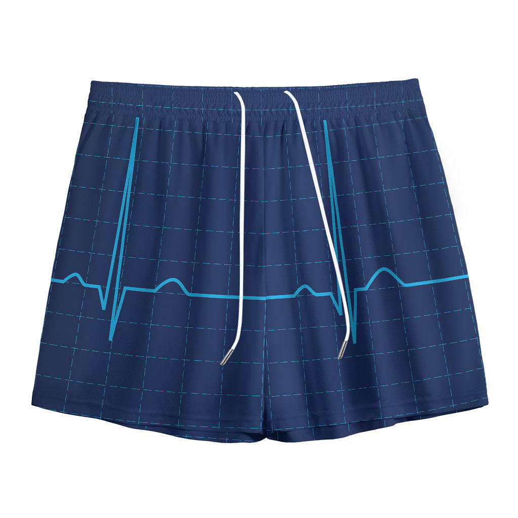 Heartbeat Electrocardiogram Print Mesh Shorts