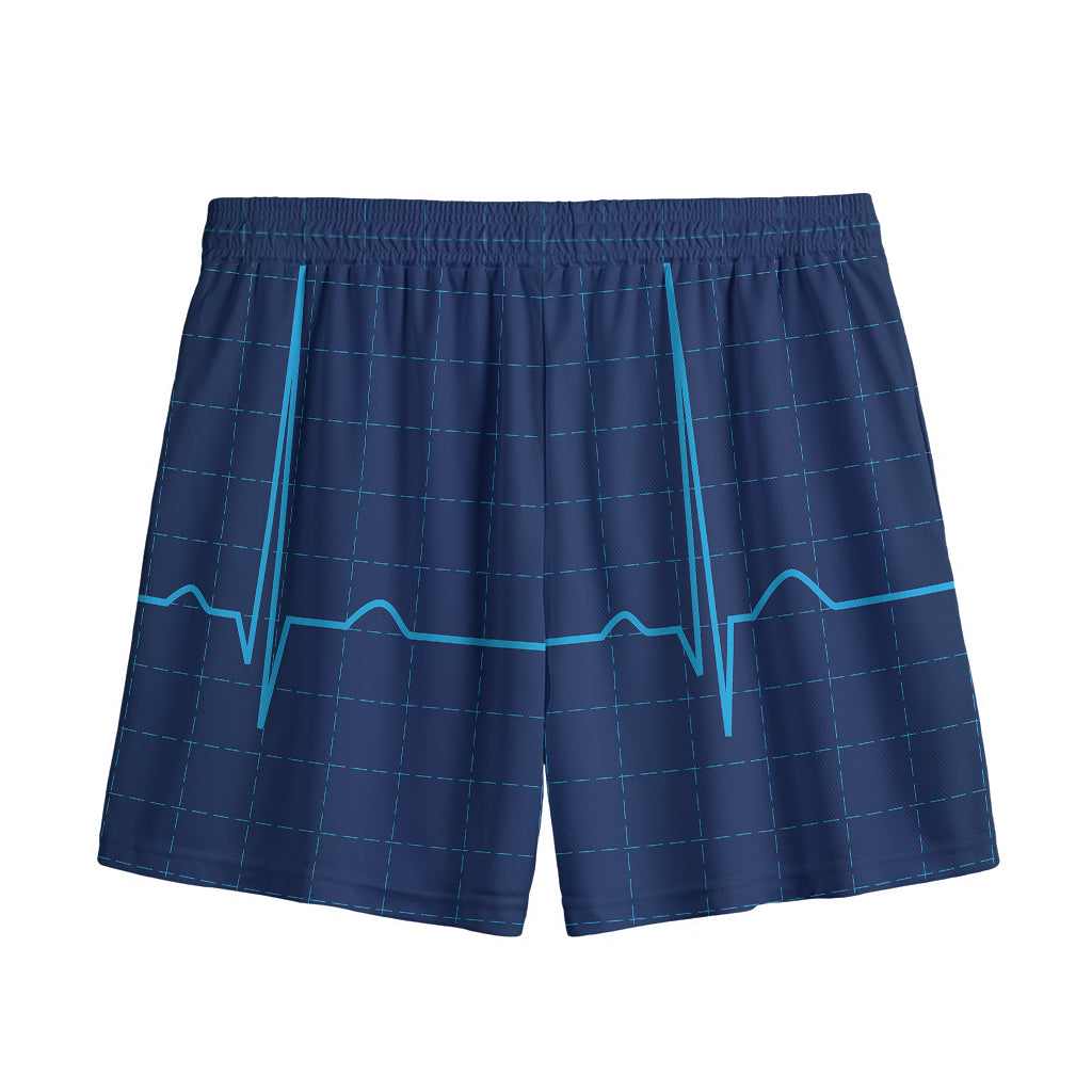 Heartbeat Electrocardiogram Print Mesh Shorts