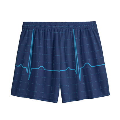Heartbeat Electrocardiogram Print Mesh Shorts