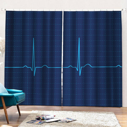 Heartbeat Electrocardiogram Print Pencil Pleat Curtains