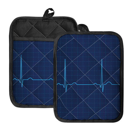 Heartbeat Electrocardiogram Print Pot Holders With Pocket