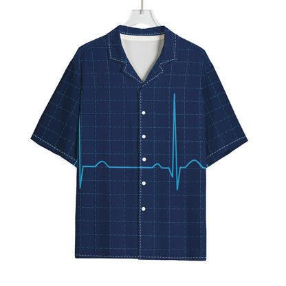 Heartbeat Electrocardiogram Print Rayon Hawaiian Shirt
