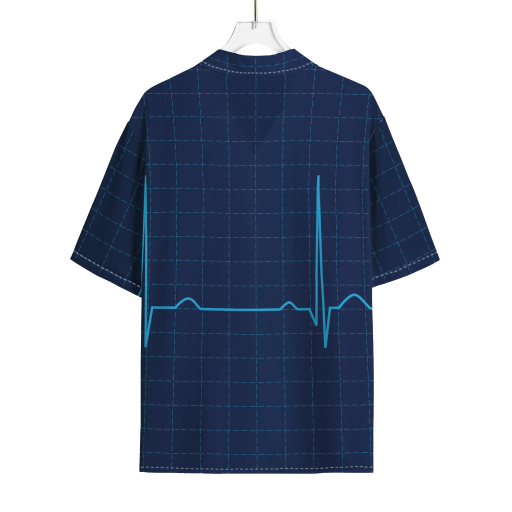 Heartbeat Electrocardiogram Print Rayon Hawaiian Shirt
