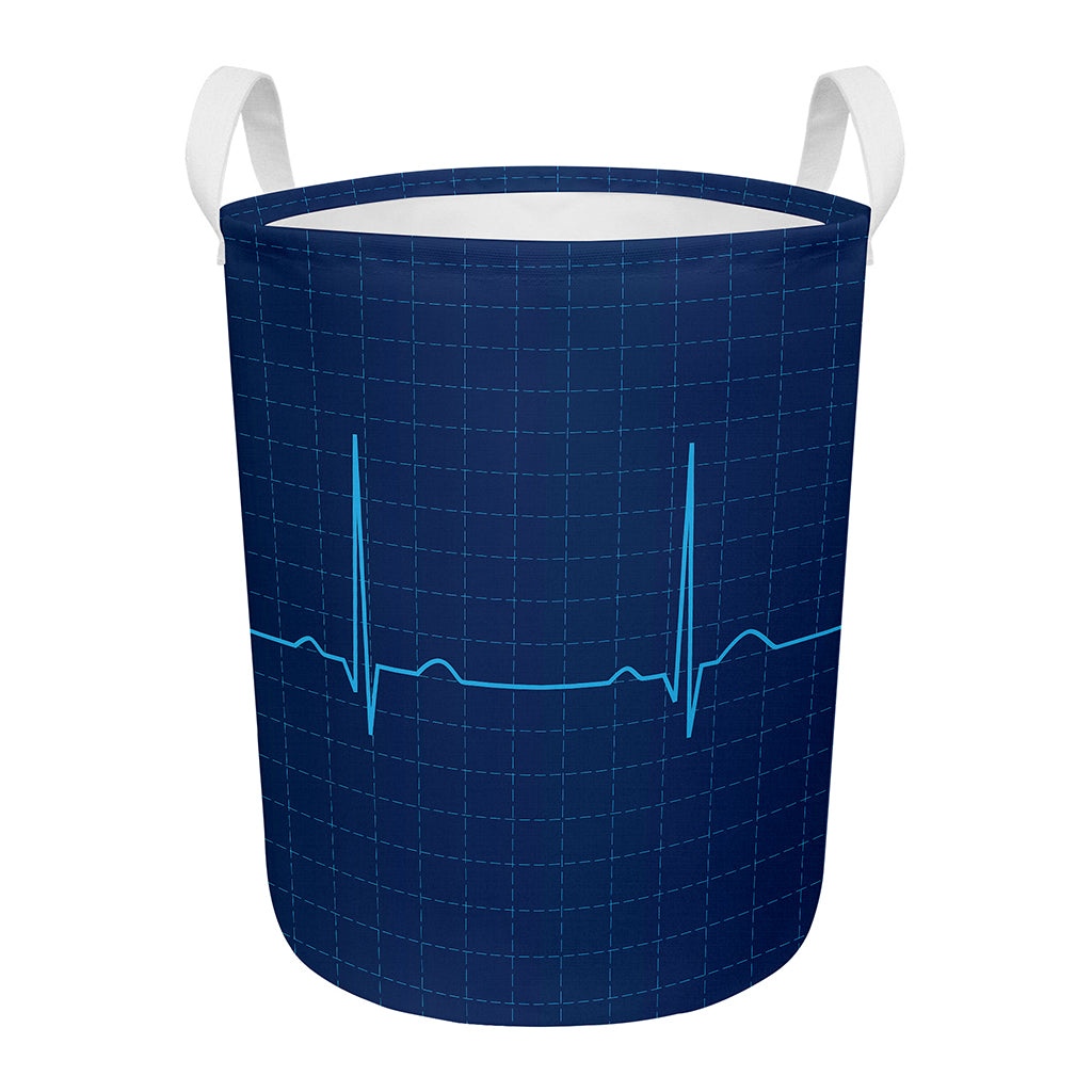 Heartbeat Electrocardiogram Print Round Laundry Basket