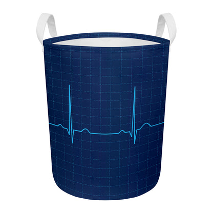 Heartbeat Electrocardiogram Print Round Laundry Basket