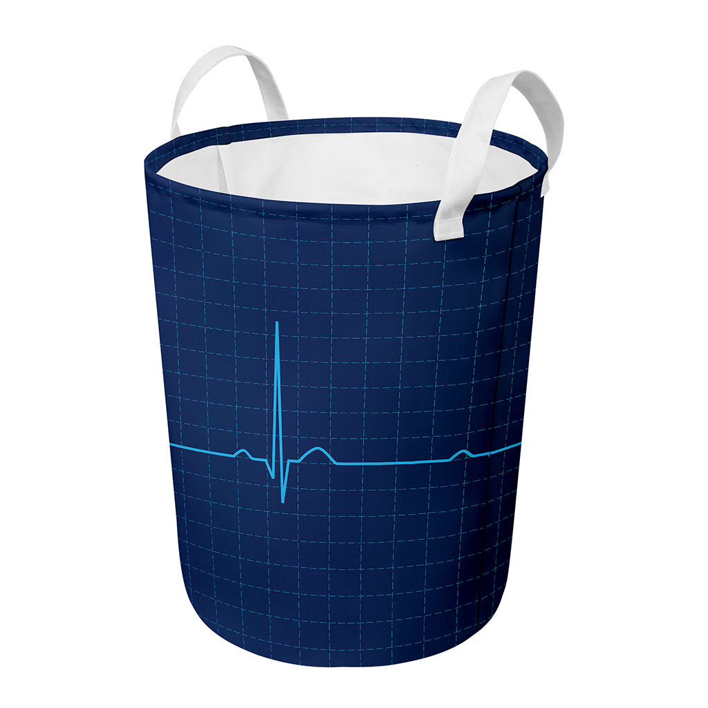 Heartbeat Electrocardiogram Print Round Laundry Basket