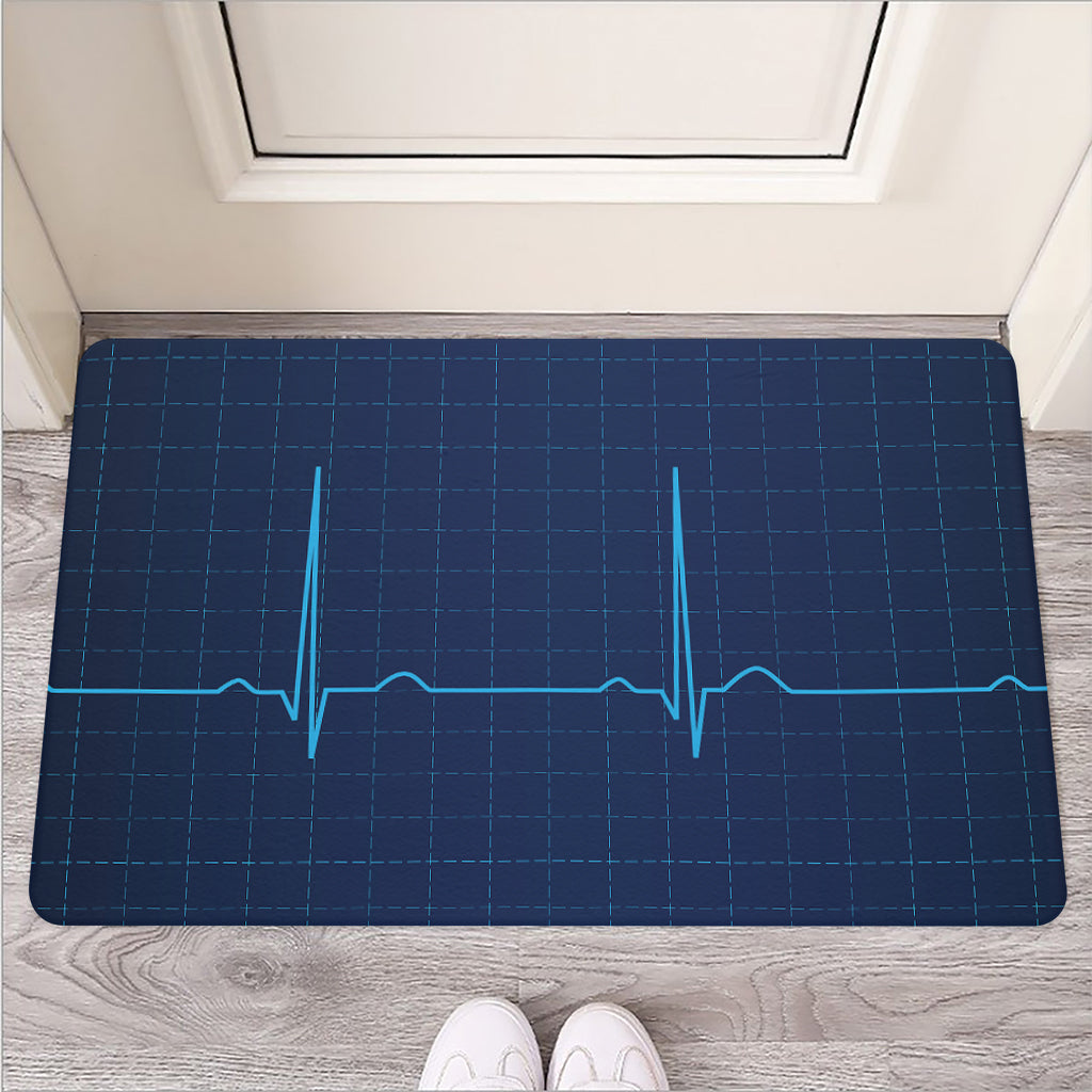 Heartbeat Electrocardiogram Print Rubber Doormat