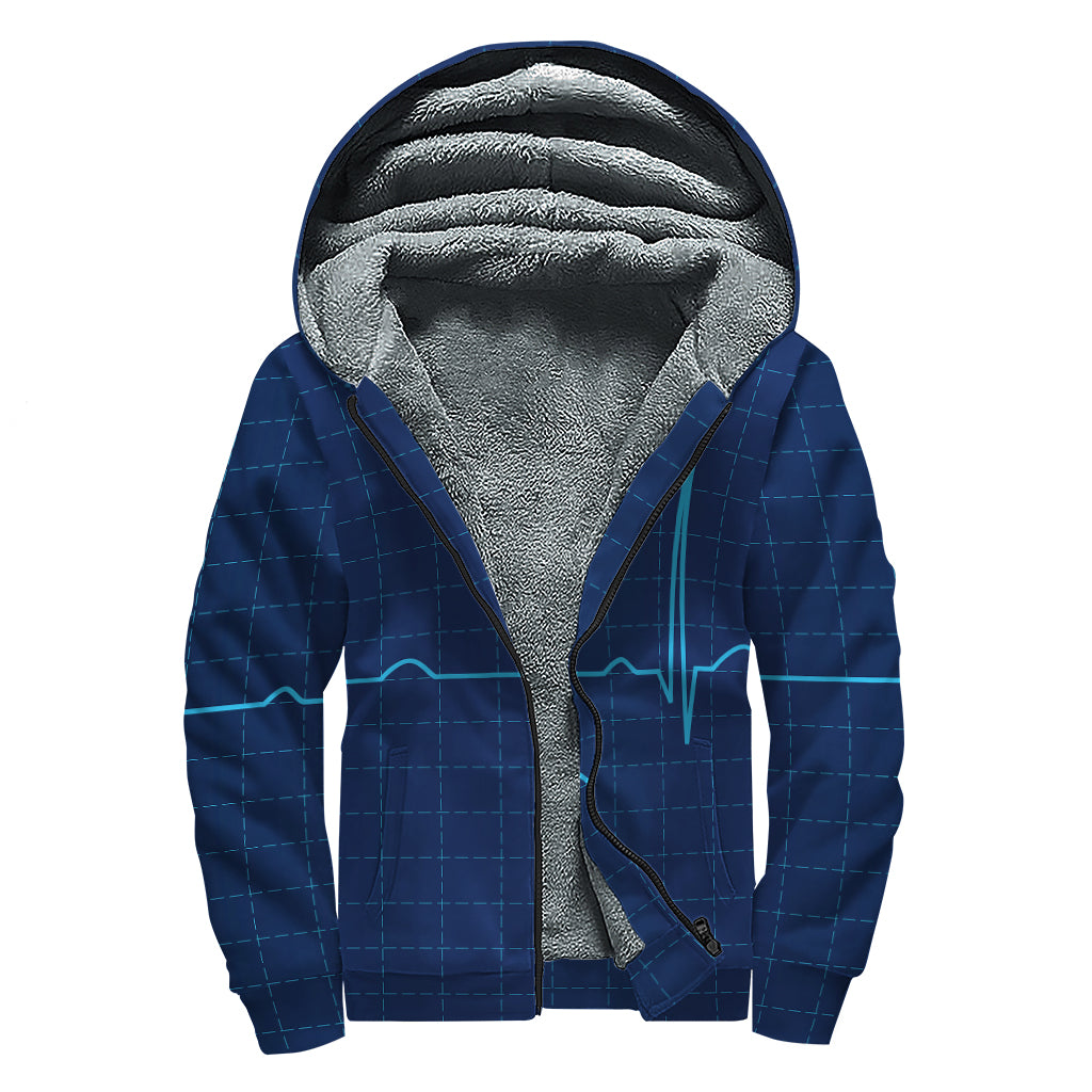 Heartbeat Electrocardiogram Print Sherpa Lined Zip Up Hoodie
