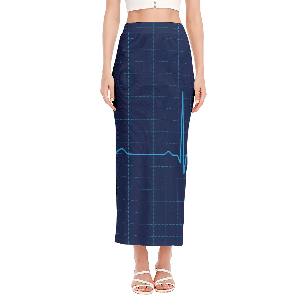Heartbeat Electrocardiogram Print Side Slit Maxi Skirt