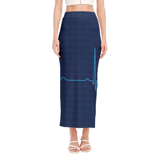 Heartbeat Electrocardiogram Print Side Slit Maxi Skirt