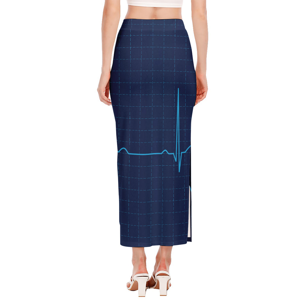 Heartbeat Electrocardiogram Print Side Slit Maxi Skirt
